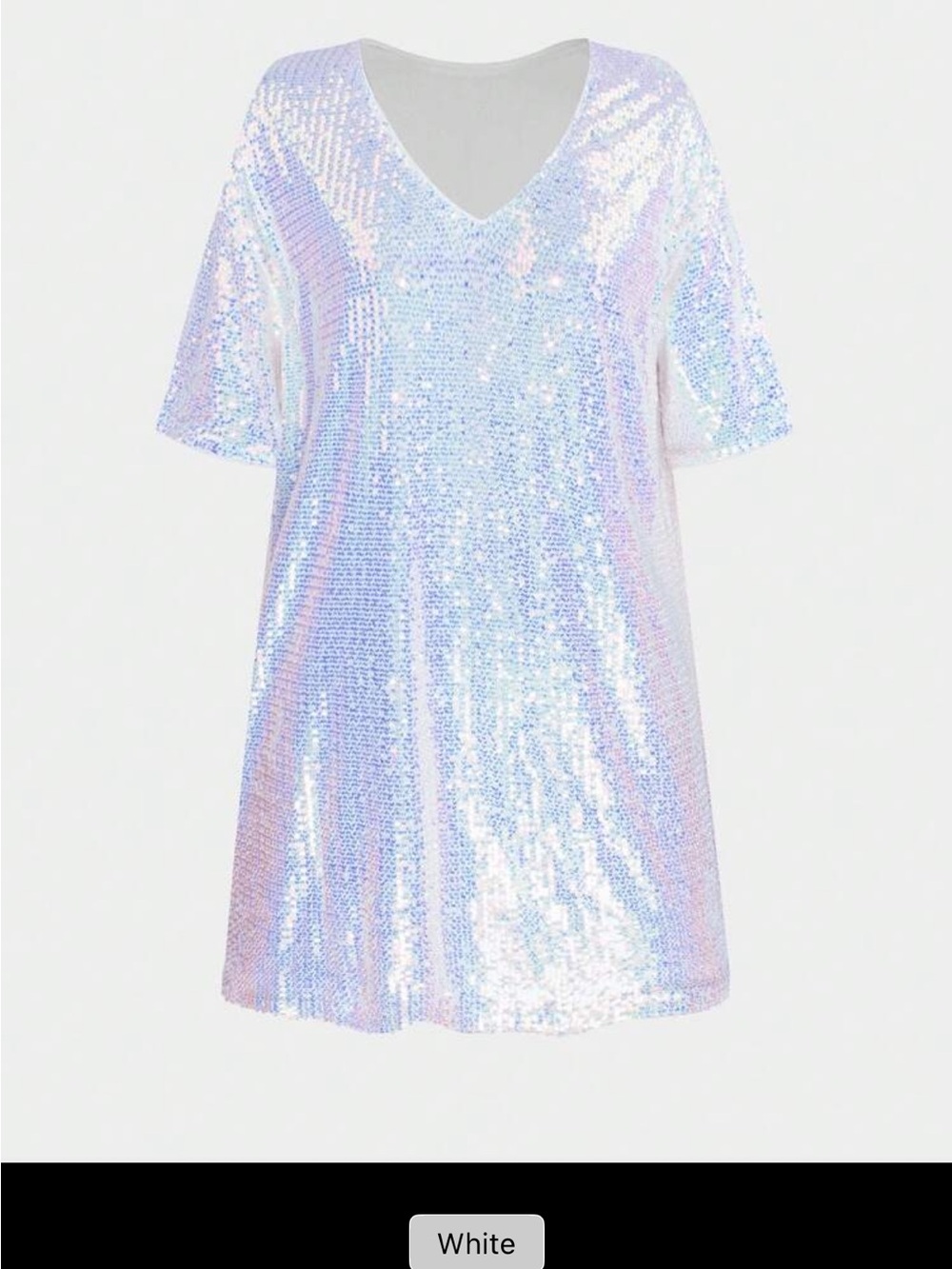 Iridescent Sequin V-Neck Mini Dress - White/Pastel